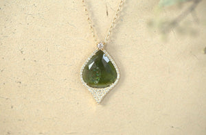 One of a Kind Green Tourmaline & Diamond Necklace