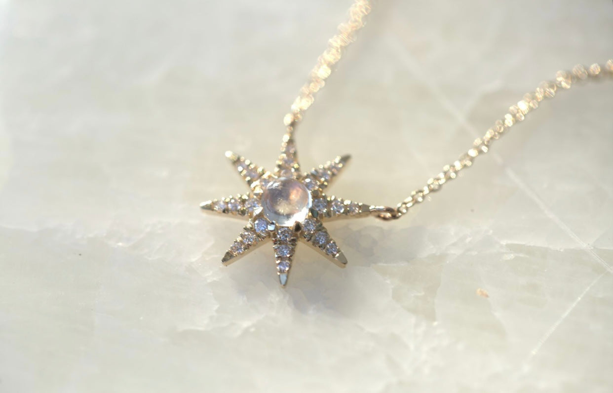 Wishful Moonstone Diamond Star Necklace