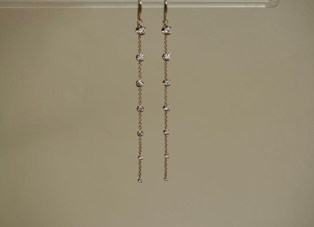 RoseBud Graduating Diamond Long Drop Earrings