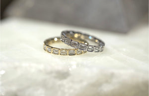 Slim East West Emerald Cut Lab Diamond Bezel Eternity Band