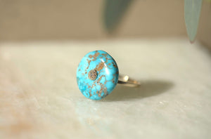 Navajo Turquoise Disc with Diamond Pave Pin Ring