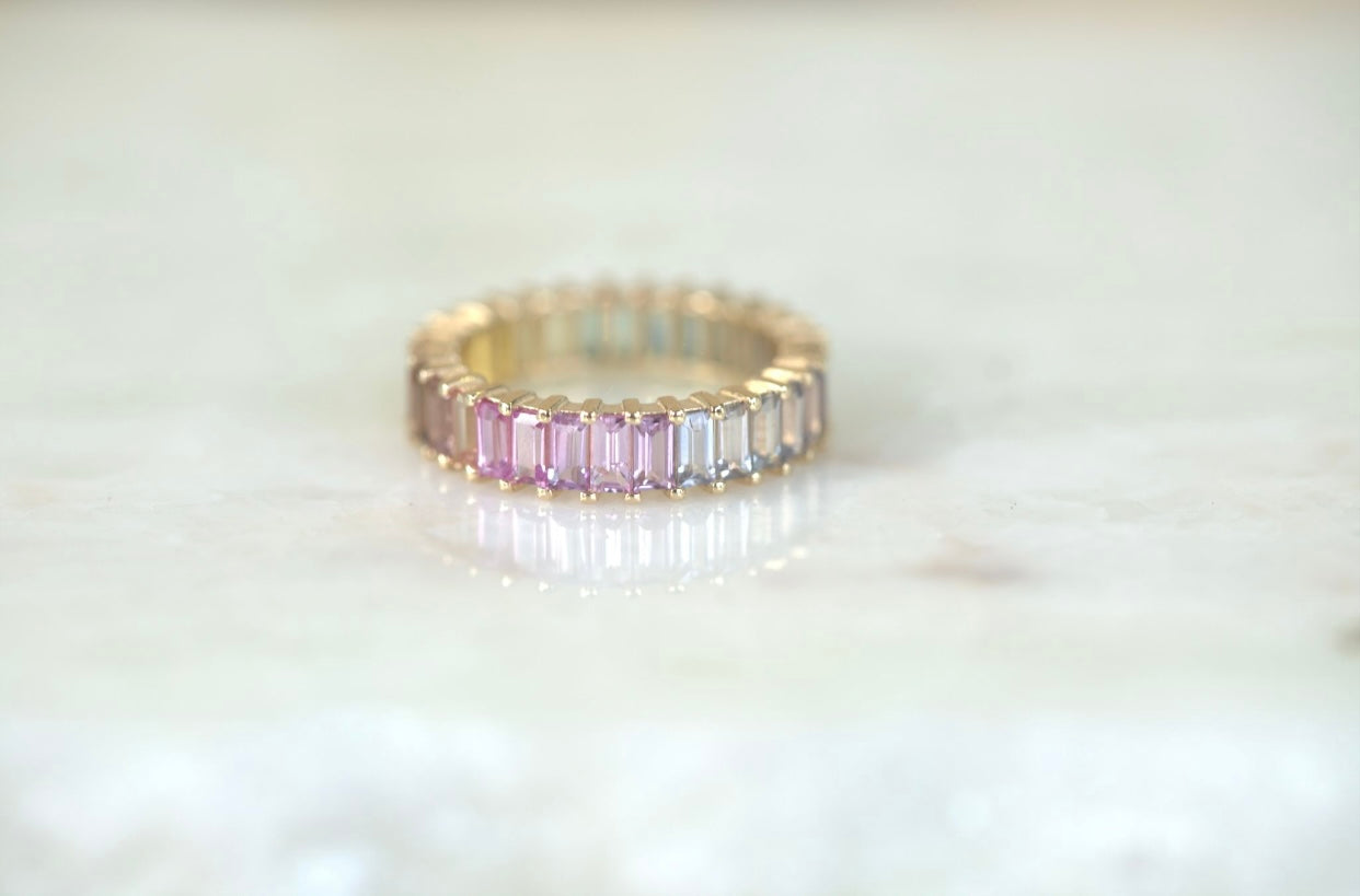 Rainbow Sapphire Baguette Eternity Band