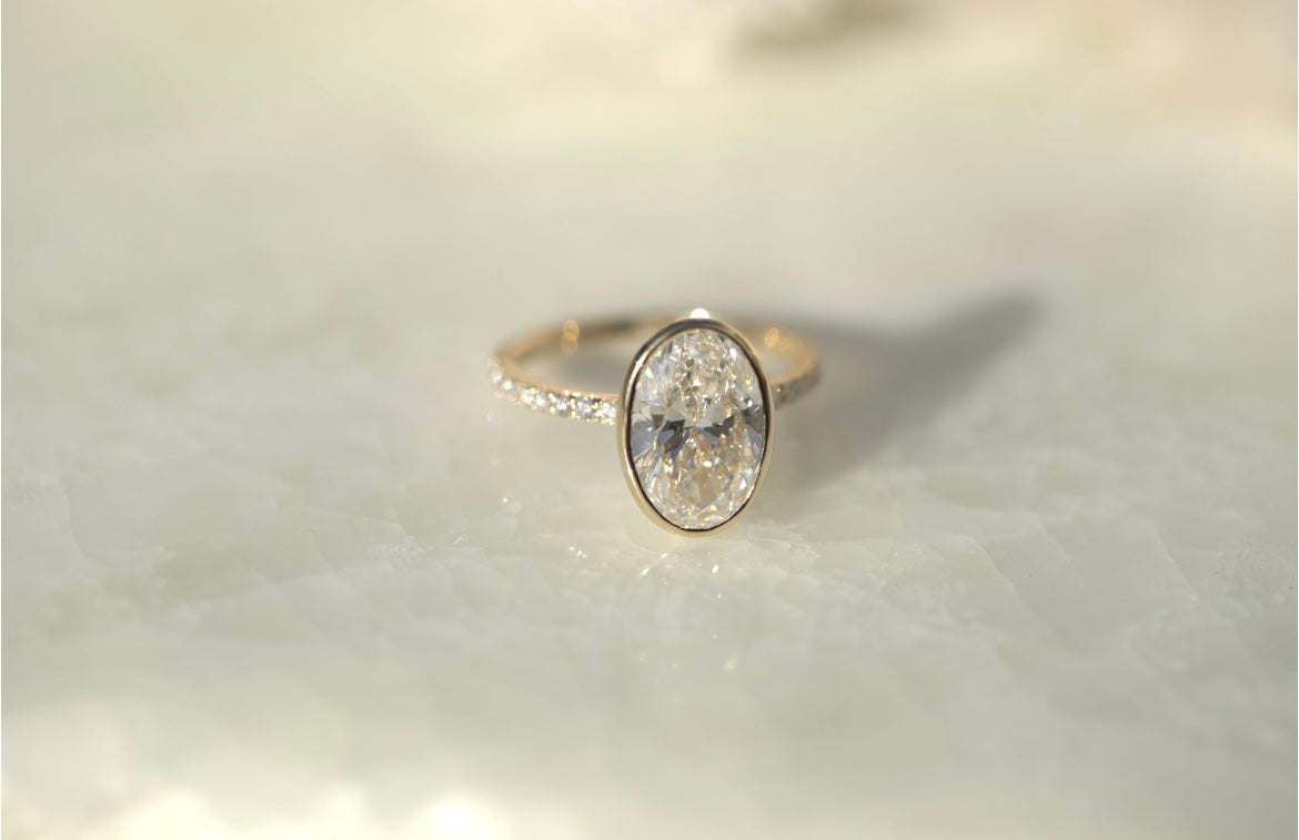 3.45ct Oval Lab Diamond Bezel Engagement Ring