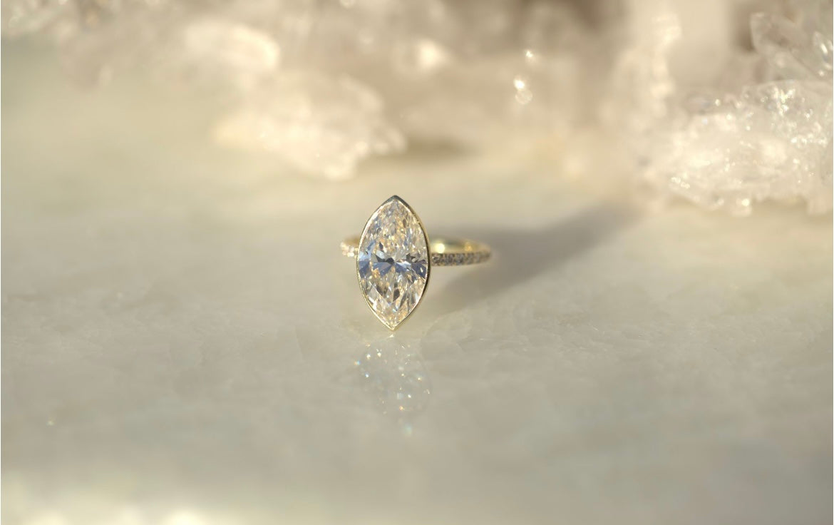 4.18CT Marquise Lab Diamond Bezel Engagement Ring