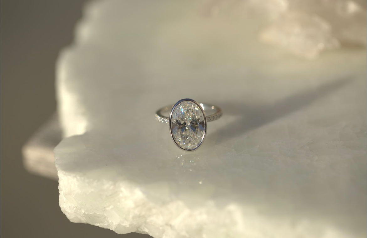 4.5CT Oval Lab Diamond Bezel Engagement Ring