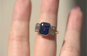 Trinity Lab Blue Sapphire & Lab Diamond Ring