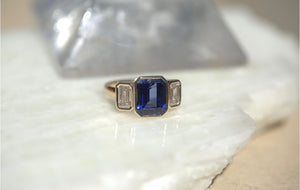 Trinity Lab Blue Sapphire & Lab Diamond Ring