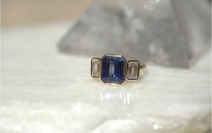 Trinity Lab Blue Sapphire & Lab Diamond Ring