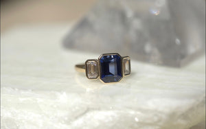 Trinity Lab Blue Sapphire & Lab Diamond Ring