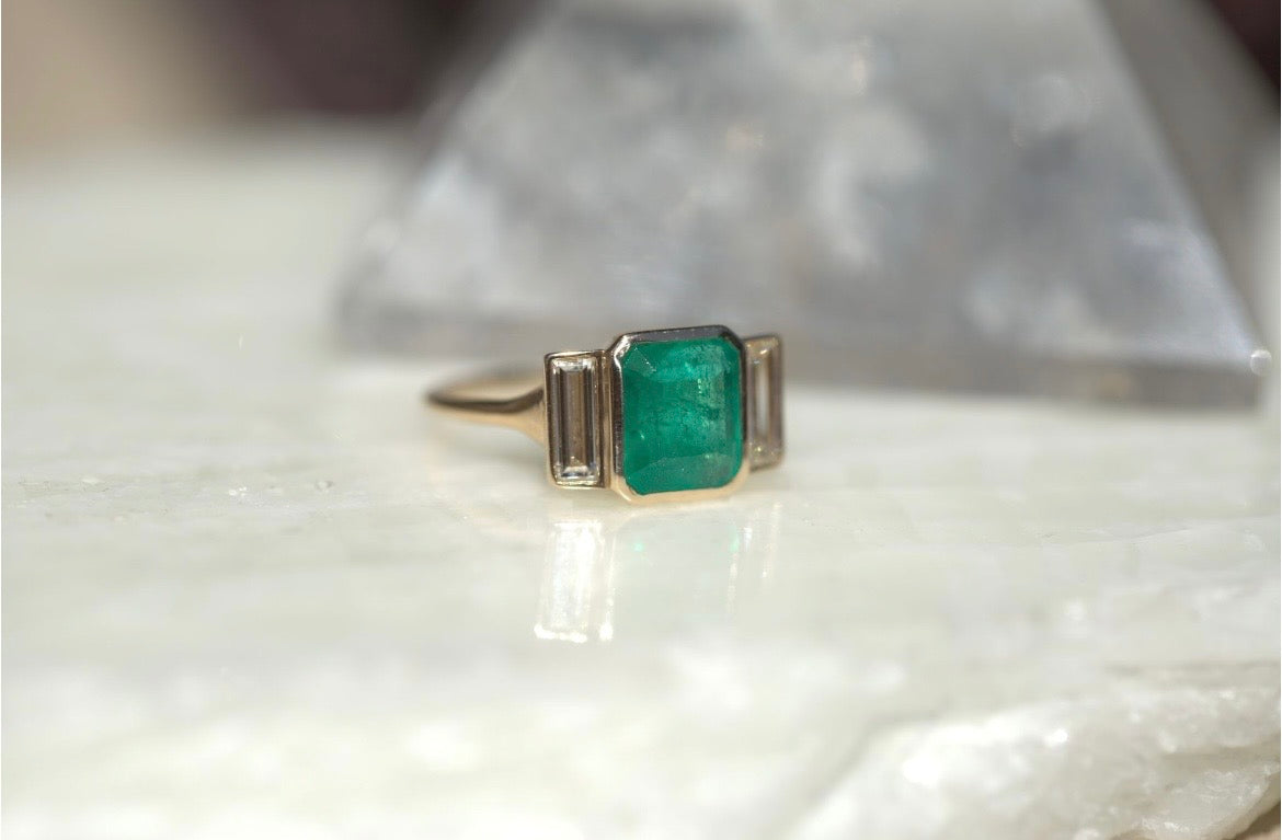 Trinity Colombian Emerald & Lab Diamond Ring