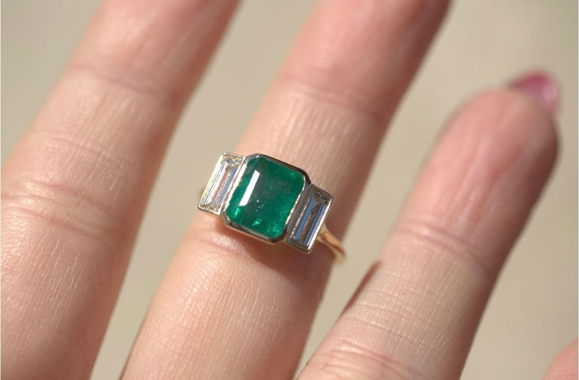 Trinity Colombian Emerald & Lab Diamond Ring