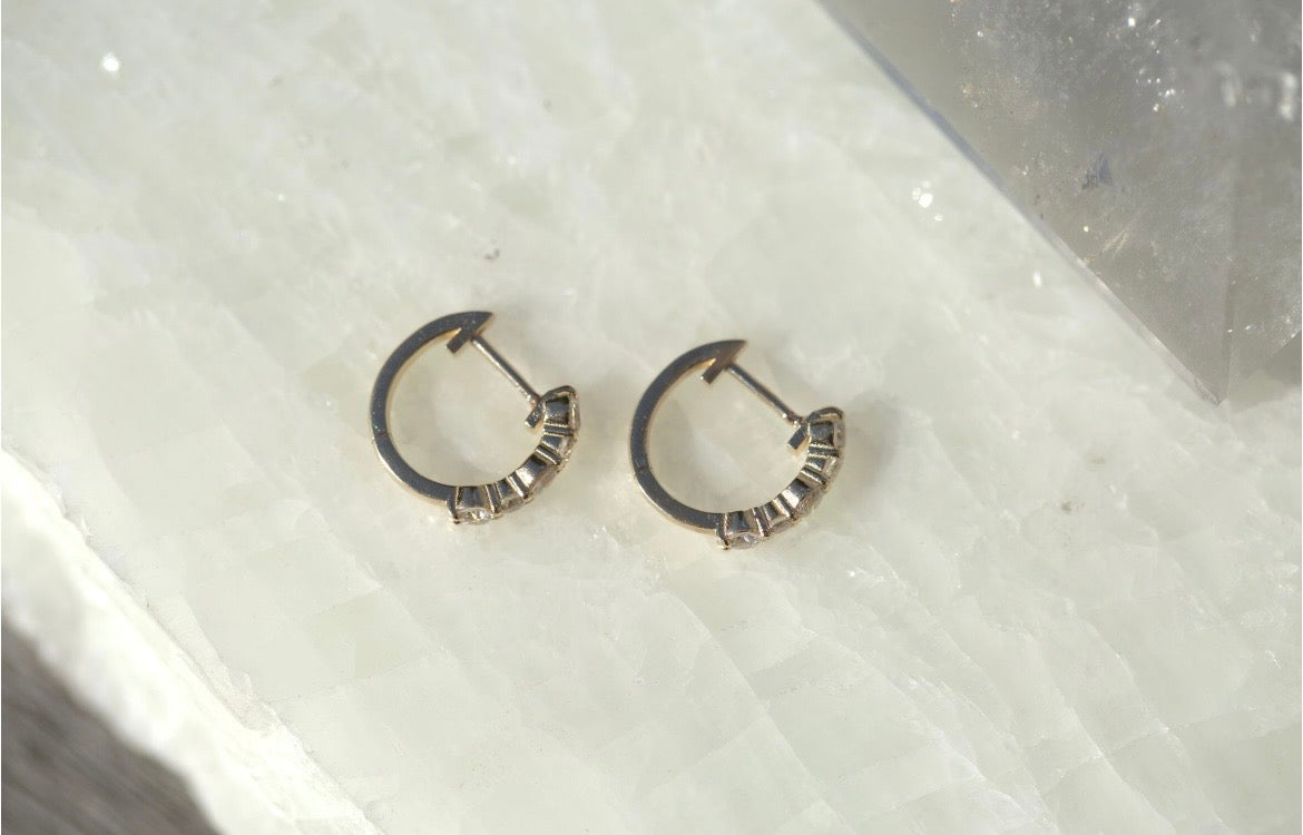 Alternating Diamond Huggie Earrings