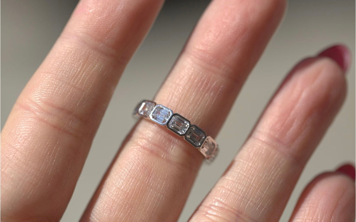 East West Emerald Cut Lab Diamond Bezel Eternity Band