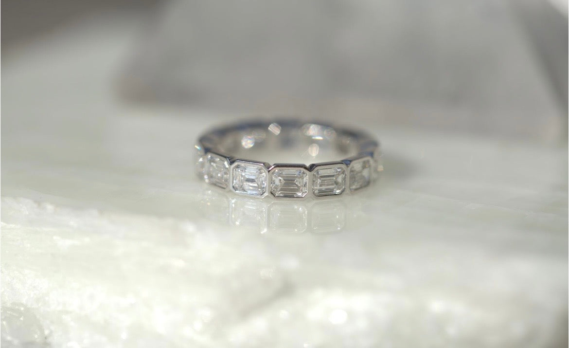 East West Emerald Cut Lab Diamond Bezel Eternity Band