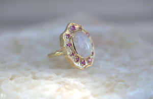 Vintage Shield Moonstone & Pink Sapphire Ring