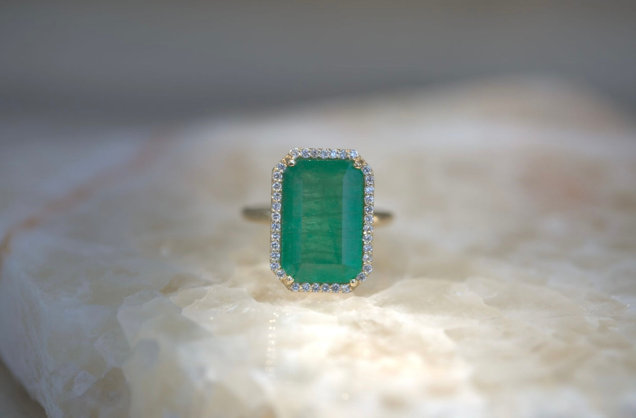 One-Of-A-Kind Colombian Emerald & Diamond Halo Ring