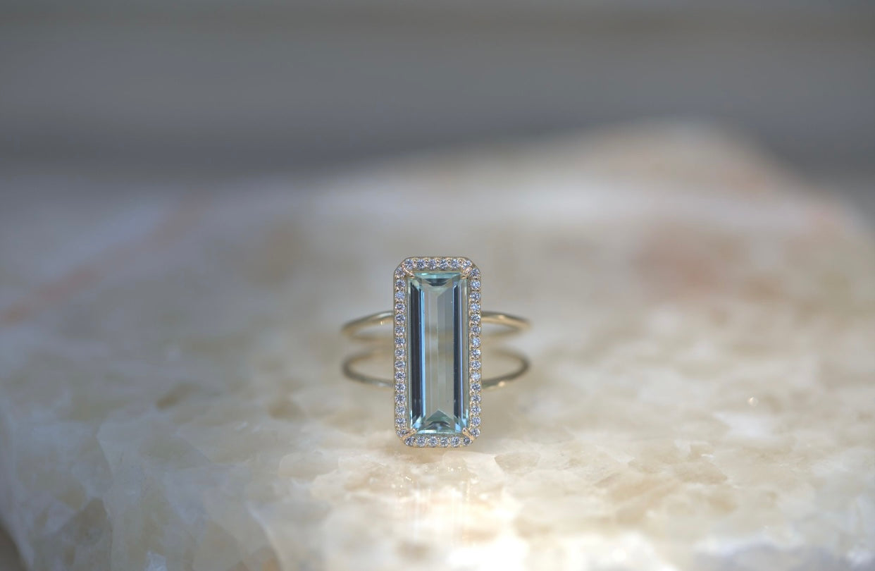 Aquamarine & Diamond Halo Ring