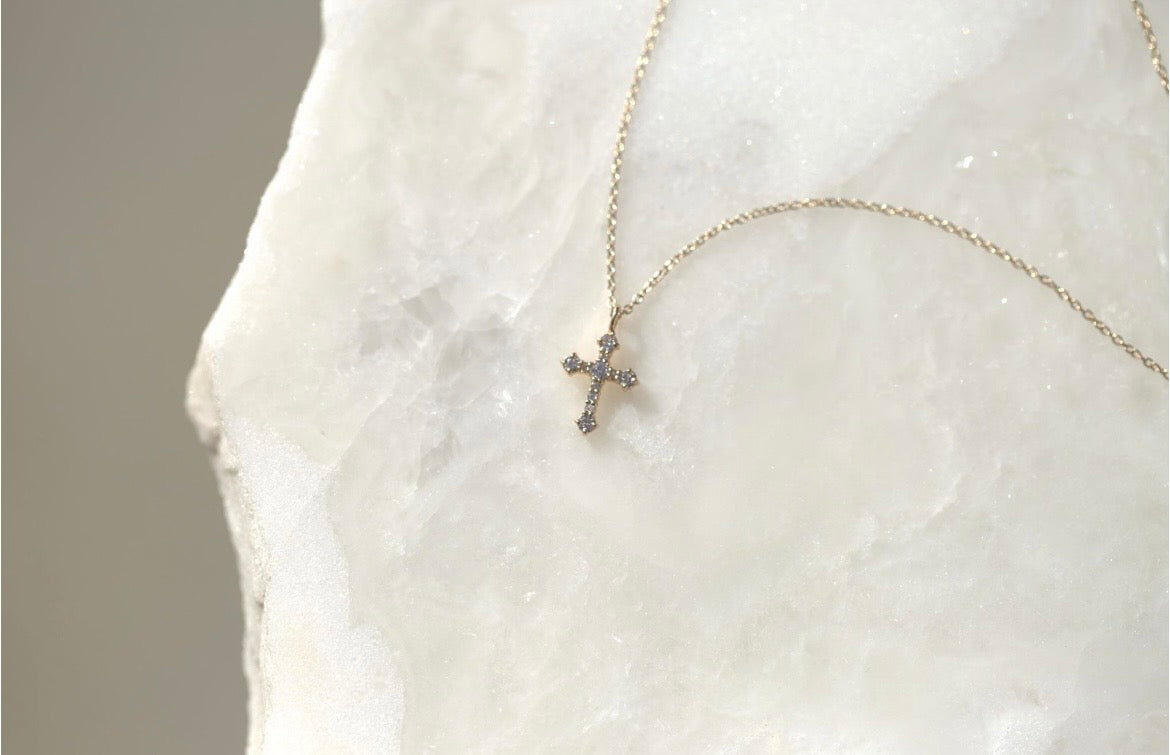 Baby Gothic Diamond Cross Necklace