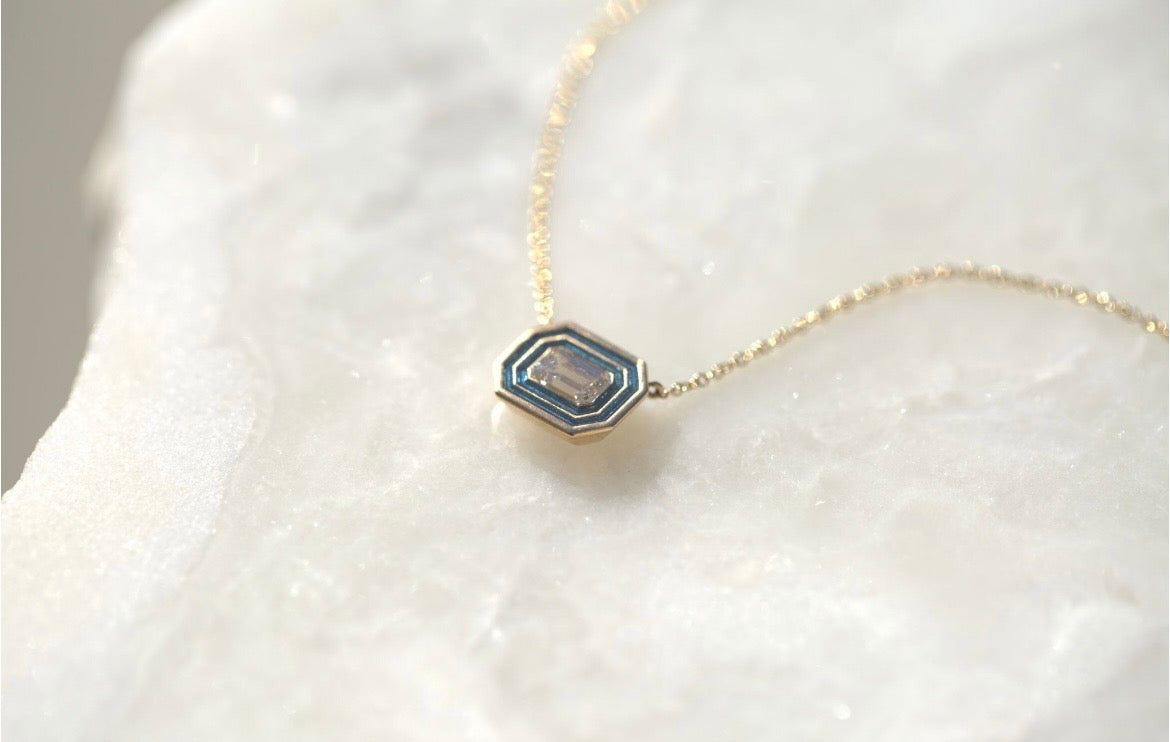 Emerald Lab Diamond & Enamel Necklace