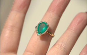 Pear Emerald & Diamond Ring