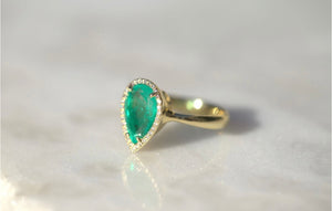 Pear Emerald & Diamond Ring