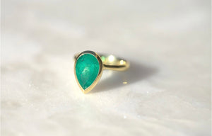 Pear Emerald Bezel Set Ring