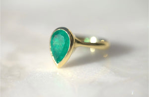 Pear Emerald Bezel Set Ring