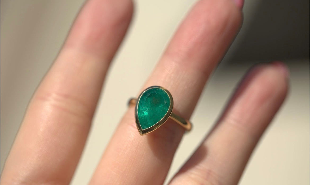 Pear Emerald Bezel Set Ring