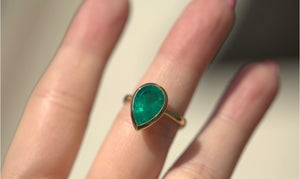 Pear Emerald Bezel Set Ring
