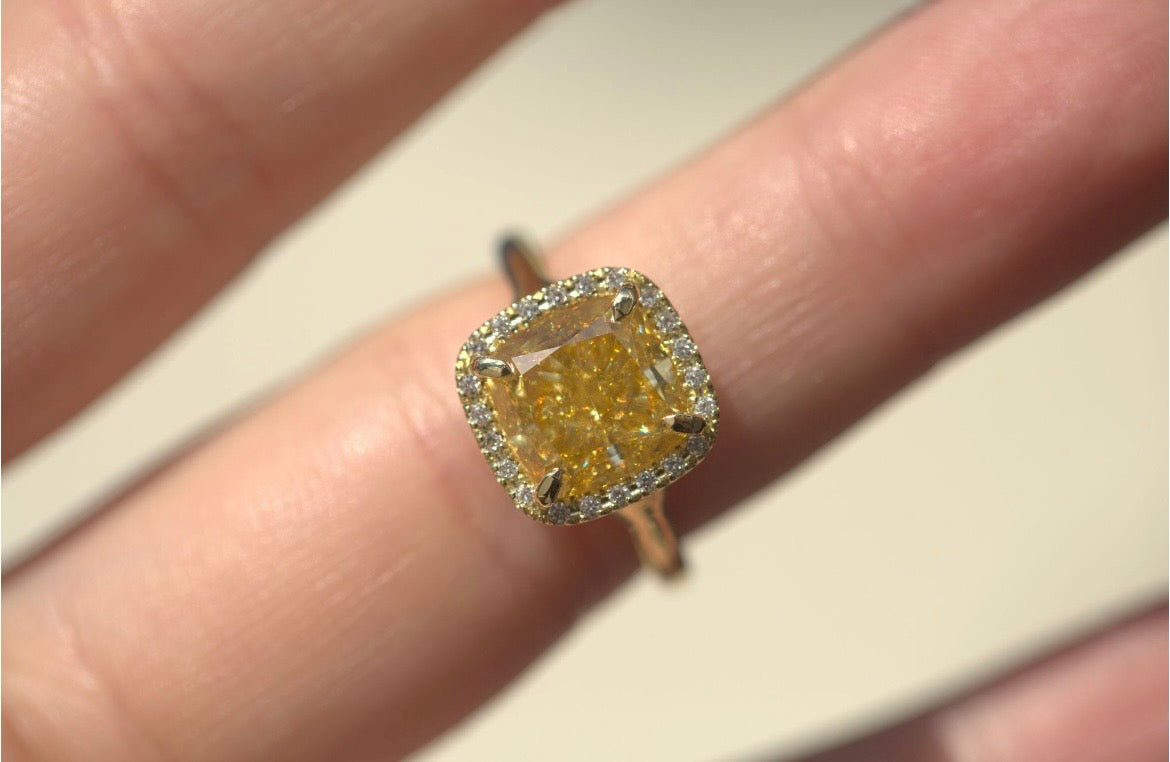 4.05CT Fancy Yellow Lab Diamond Halo Ring