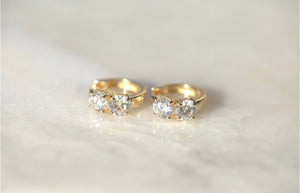 Double Diamond Huggie Earrings