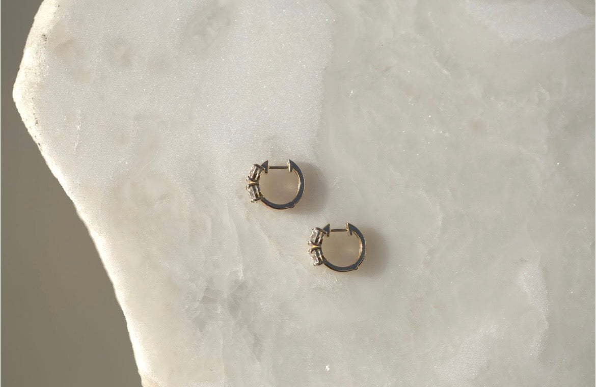 Double Diamond Huggie Earrings