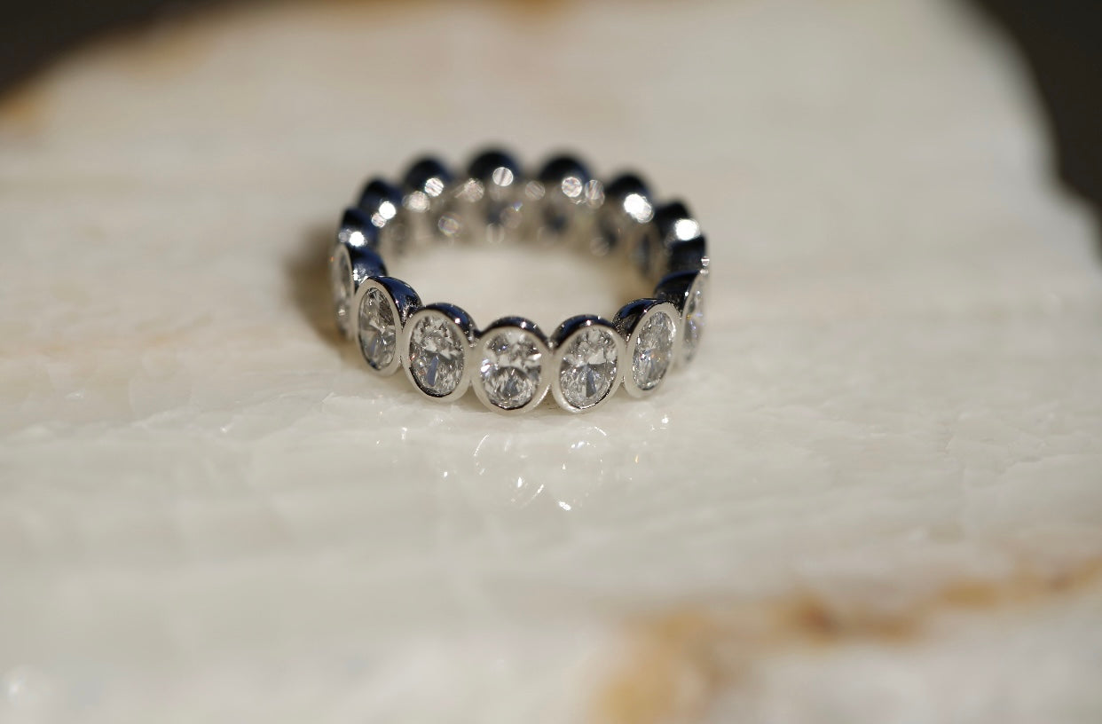 Oval CVD Stone Bezel Set Eternity Band