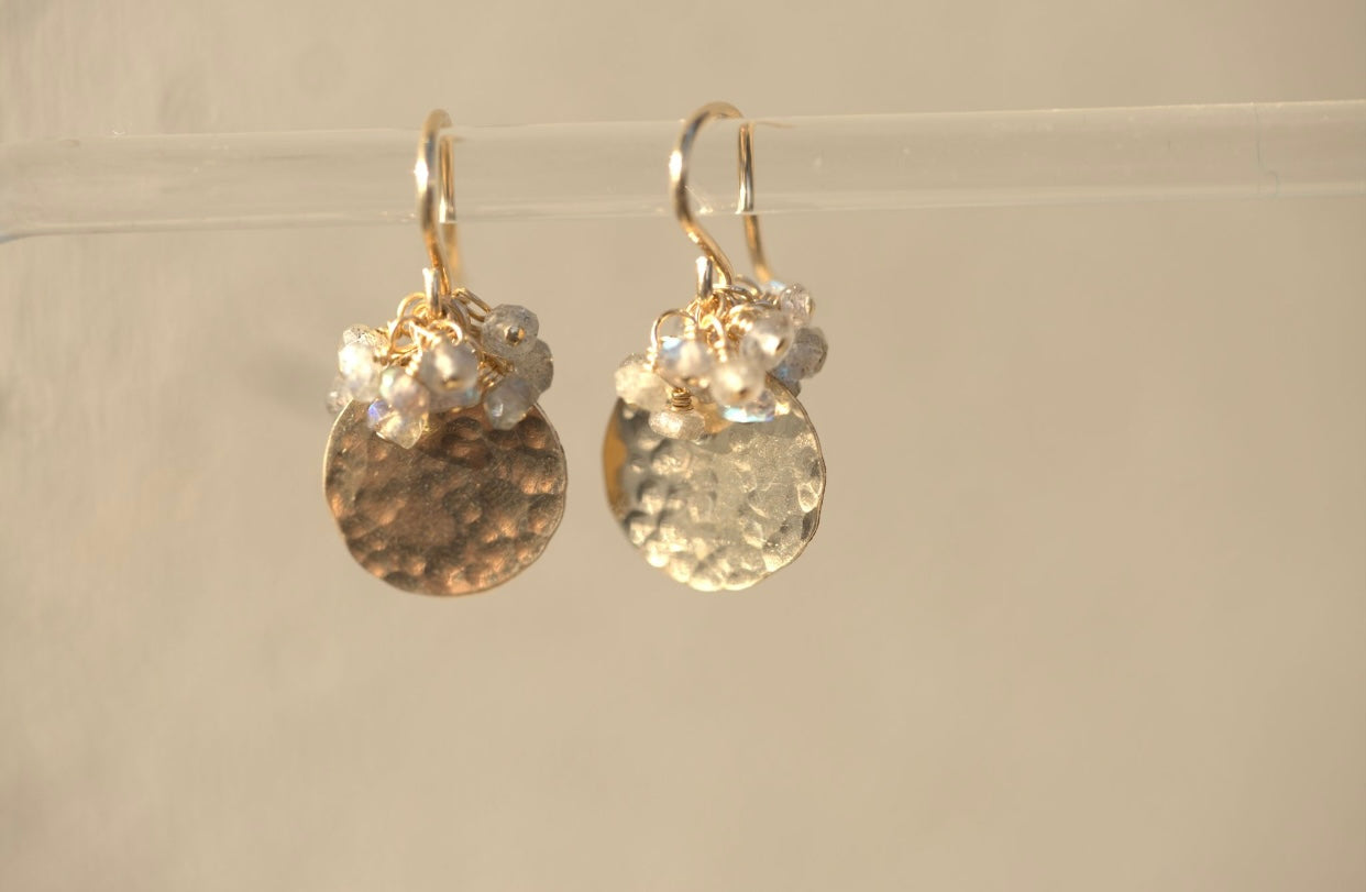 Disc Drop Labradorite Cluster Earrings