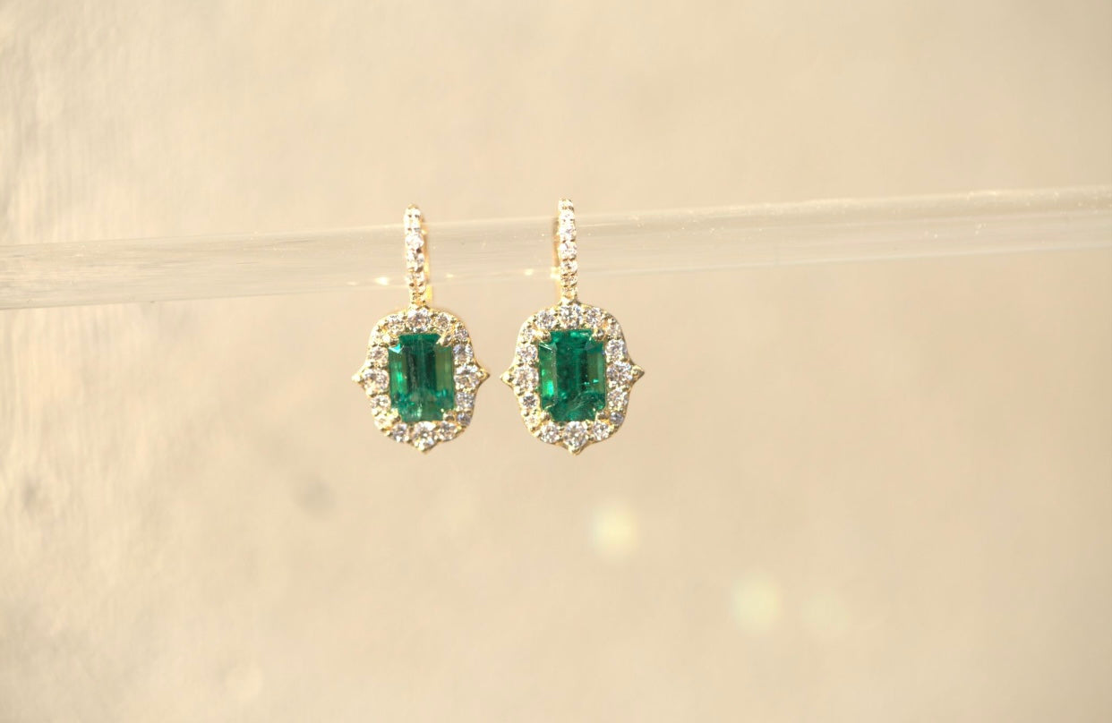 Art Deco Emerald & Diamond Drop Earrings