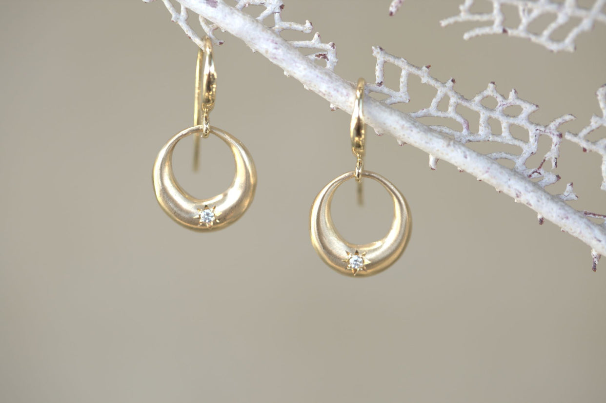 Little Moon & Diamond Drop Earrings