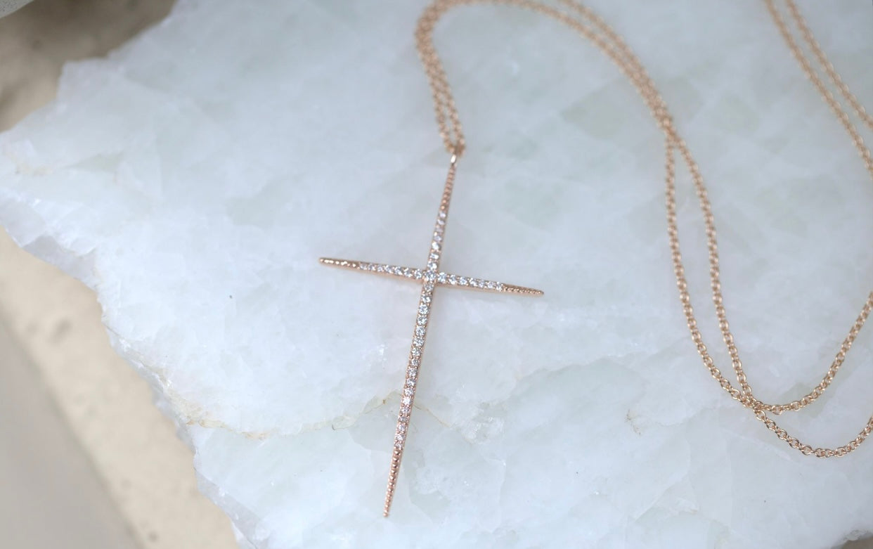 Slim Tapered Diamond Cross Necklace