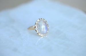 Oval Rainbow Moonstone Freeform Diamond Ring