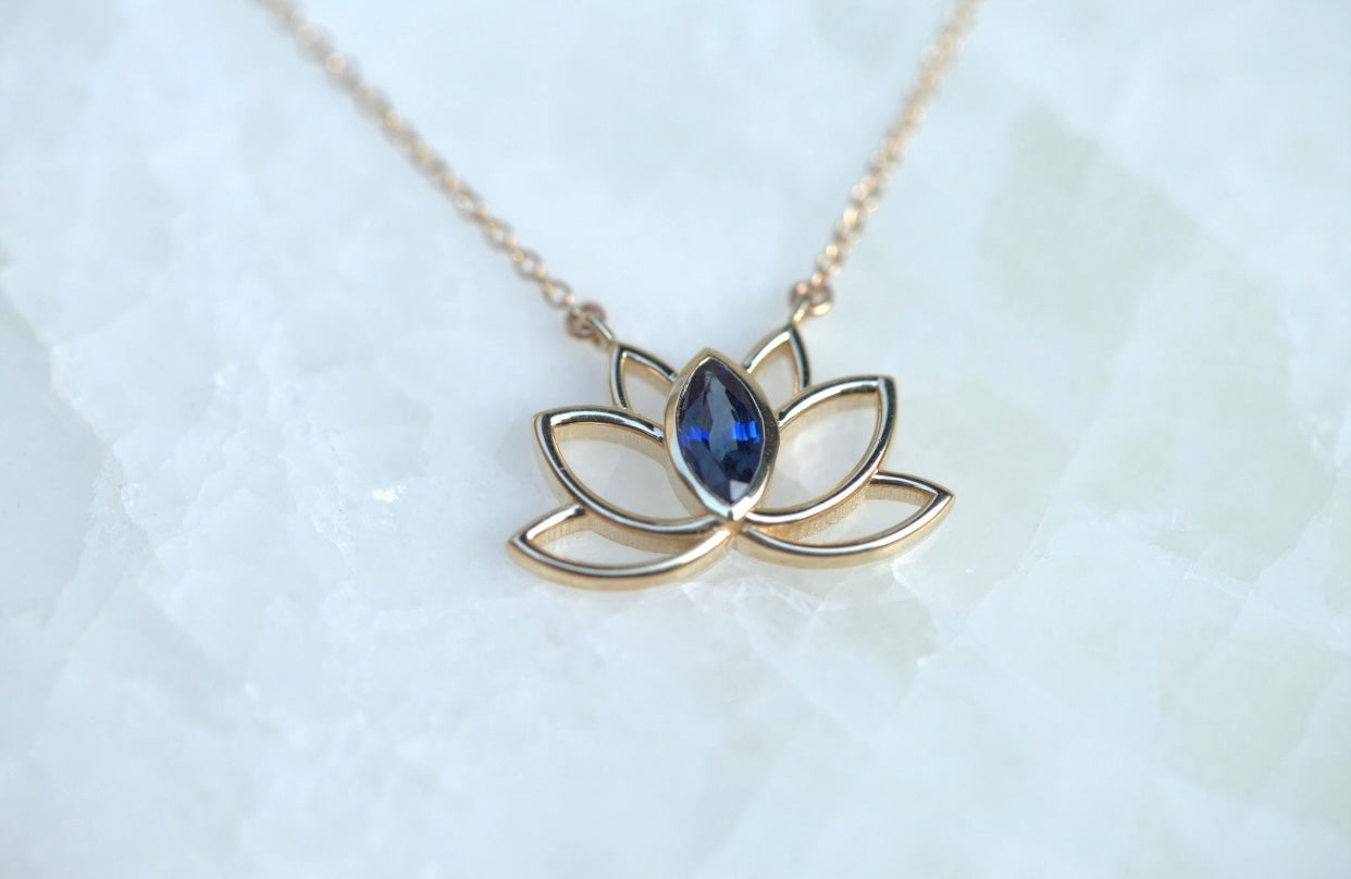 Lotus with Blue Sapphire Cut Out Necklace