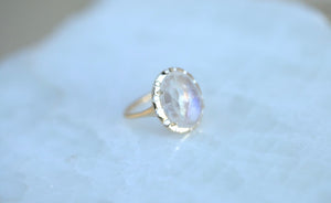 Oval Rainbow Moonstone Freeform Diamond Ring