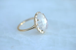 Oval Rainbow Moonstone Freeform Diamond Ring