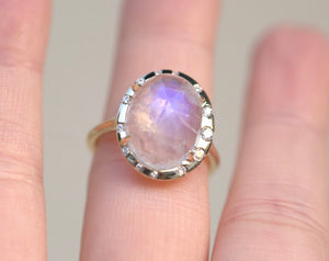 Oval Rainbow Moonstone Freeform Diamond Ring