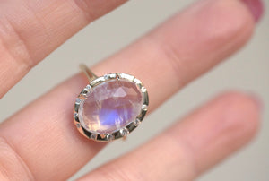 Oval Rainbow Moonstone Freeform Diamond Ring