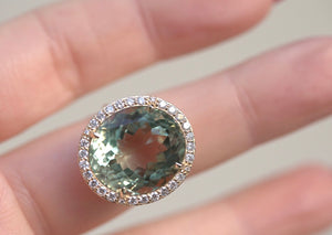 Oval Prasiolite & Diamond Halo Ring