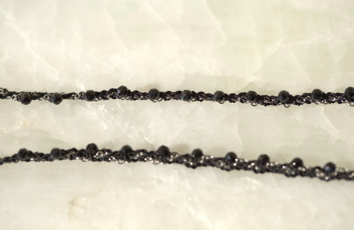 Black Garnet & Silver Wrap Around Bracelet