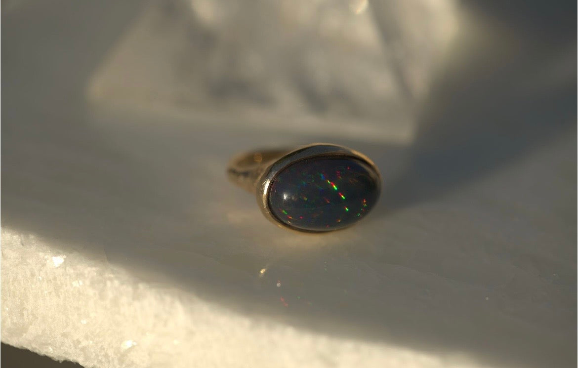 Black Opal Bezel Set Ring