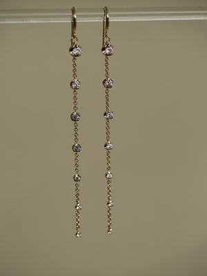 RoseBud Graduating Diamond Long Drop Earrings