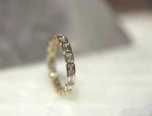 Slim East West Emerald Cut Lab Diamond Bezel Eternity Band