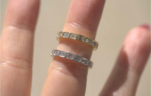 Slim East West Emerald Cut Lab Diamond Bezel Eternity Band