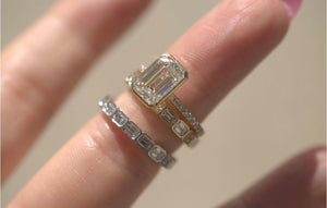 Slim East West Emerald Cut Lab Diamond Bezel Eternity Band